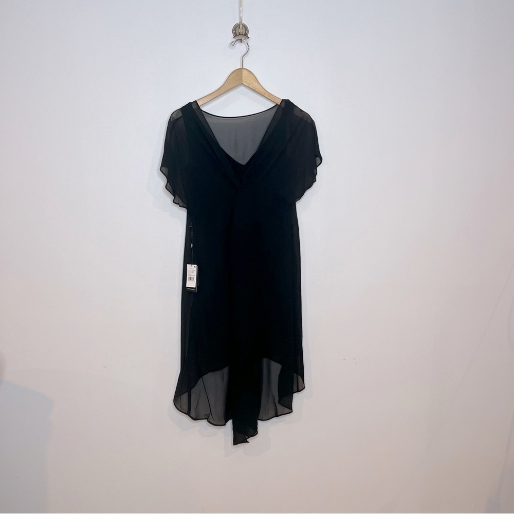 Adrianna Papell Womens XS Black Flutter Sleeve Chiffon Dress High Low Hemline - Picture 8 of 14